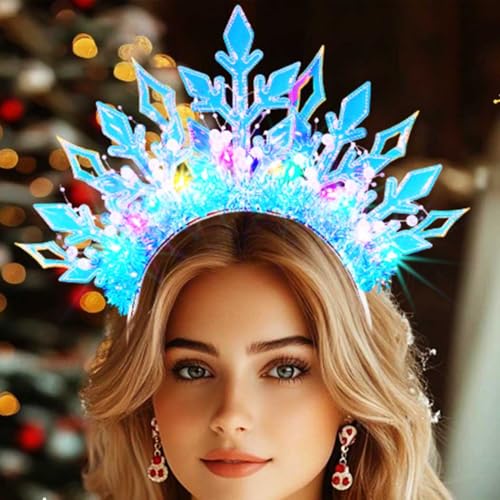 Flovel Leuchtendes Weihnachtsstirnband mit LED Schneeflocke Weihnachtsstirnband Leuchtendes Haar Accessoire für Frauen von Flovel