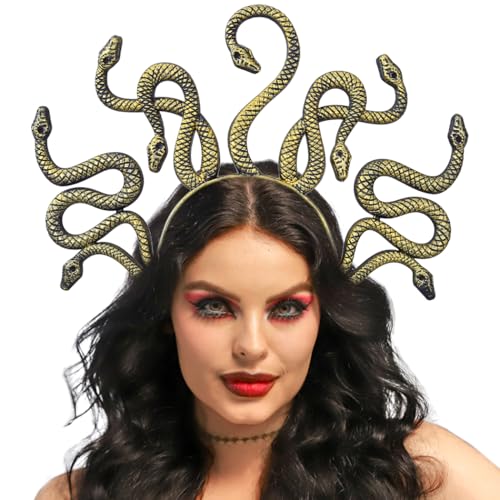 Flovel Schlangenkopf Haarreif Ägyptischer Neunkopf Schlangen Haarband Halloween Karneval Kostüm Party Haarschmuck (Gold, Einheitsgröße) von Flovel