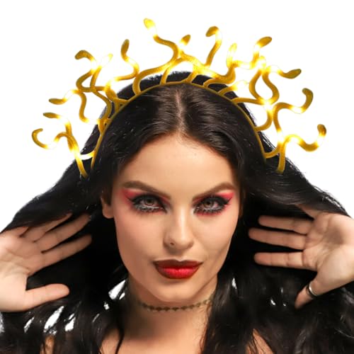Flovel Schlangenkopf Haarreif Ägyptischer Neunkopf Schlangen Haarband Halloween Kostüm-Party-Haarschmuck (Gold, ColorEinheitsgröße) von Flovel