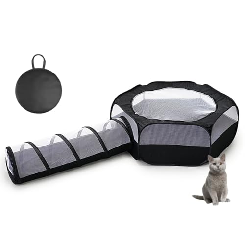 Haustier-Spielzeugtunnel,Pop-Up-Tunnel für Katzen,zusammenklappbarer Katzentunnel,Kätzchenspielzeug für den Innenbereich,auch geeignet für Welpen,Kaninchen,Chinchillas (schwarz-1) von Floving