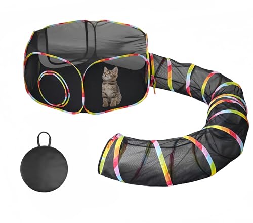 Haustier-Spielzeugtunnel,Pop-Up-Tunnel für Katzen,zusammenklappbarer Katzentunnel,Kätzchenspielzeug für den Innenbereich,auch geeignet für Welpen,Kaninchen,Chinchillas (schwarz-U) von Floving