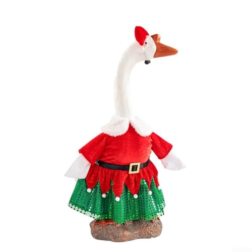 Weihnachtsmann-Baby-Gans-Kostüm für 58,4 cm große Gänsestatue mit rotem Plüsch-Fleece und funktionalem Spielzeugsack für Urlaubsdekoration (EZ012) von Floweringbeter