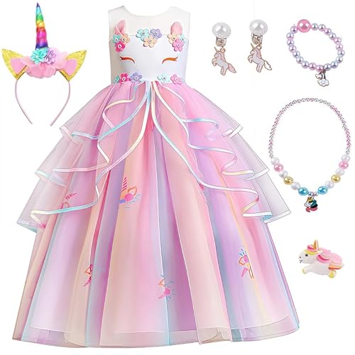Einhorn Mädchen Kleid Einhorn Prinzessin Kinder mit Zubehör Kostüm Einhorn für Halloween Karneval Weihnachten Party Geburtstag Zeremonie Abend Cosplay Kostüm, Rosa - 130 cm Einhorn Mädchen Kleid Einhorn Prinzessin Kinder mit Zubehör Kostüm Einhorn für Halloween Karneval Weihnachten Party Geburtstag Zeremonie Abend Cosplay Kostüm, Rosa - 130 cm von Flowhole