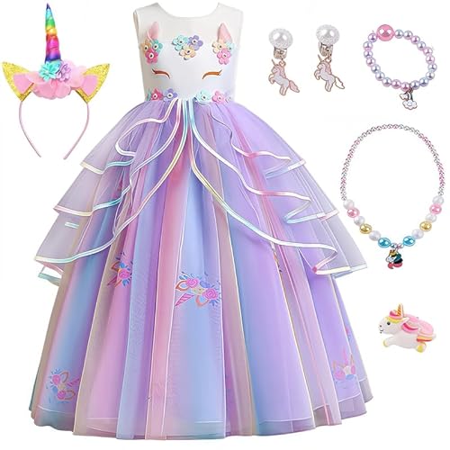 Kostüm Einhorn Mädchen Kleid Einhorn Prinzessin Kinder mit Zubehör Kostüm Einhorn für Halloween Karneval Weihnachten Party Geburtstag Zeremonie Abend Cosplay Kostüm, Lila - 110 cm Kostüm Einhorn Mädchen Kleid Einhorn Prinzessin Kinder mit Zubehör Kostüm Einhorn für Halloween Karneval Weihnachten Party Geburtstag Zeremonie Abend Cosplay Kostüm, Lila - 110 cm von Flowhole