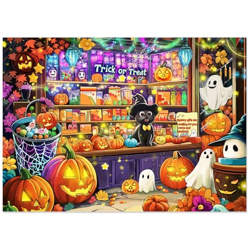 Fltengle Puzzle für Erwachsene 1000 Teile, Halloween Candy House Puzzle mit schwarzer Katze, Kürbissen & Geistern Fltengle Puzzle für Erwachsene 1000 Teile, Halloween Candy House Puzzle mit schwarzer Katze, Kürbissen & Geistern von Fltengle