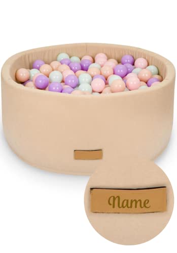 Flumi Personalisierte Bällebad Baby ab 1 Jahr - Bällepool Kinder 90x40cm mit 200 Bällebad Bälle ∅ 7cm in EU hergestellt - (Beige) von Flumi