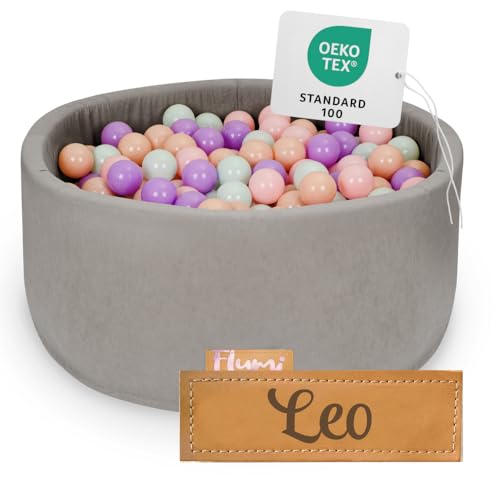 Flumi Personalisierte Bällebad Baby ab 1 Jahr - Bällepool Kinder 90x40cm mit 200 Bällebad Bälle ∅ 7cm in EU hergestellt - Oeko-TEX und CE-Zertifiziert - (Grau) von Flumi