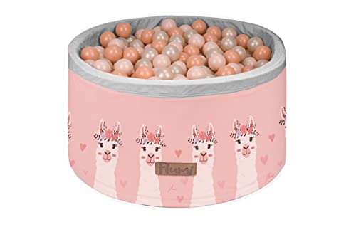 Flumi Personalisierte Bällebad Baby ab 1 Jahr - Bällepool Kinder 90x40cm mit 200 Bällebad Bälle ∅ 7cm in EU hergestellt - Oeko-TEX und CE-Zertifiziert - (Lamas) von Flumi