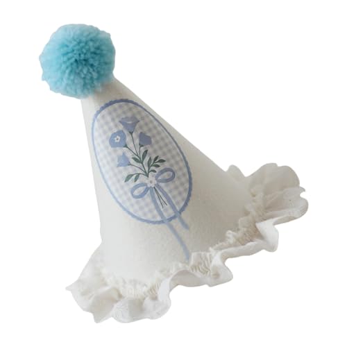 Fluxioxtna Festival Elastizität Kopfbedeckung Entlein/Blumenmuster Stickerei Spitze Weiche Pompoms Party Accessoire Pompoms Dekorierte Geburtstagshut von Fluxioxtna