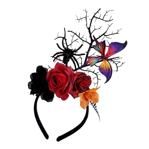 Fluxioxtna Punk Themen Blumenzweig Stirnbänder Mit Realistischen Spinnen Halloween Haarzubehör Für Erwachsene Festival Kopfbedeckung von Fluxioxtna