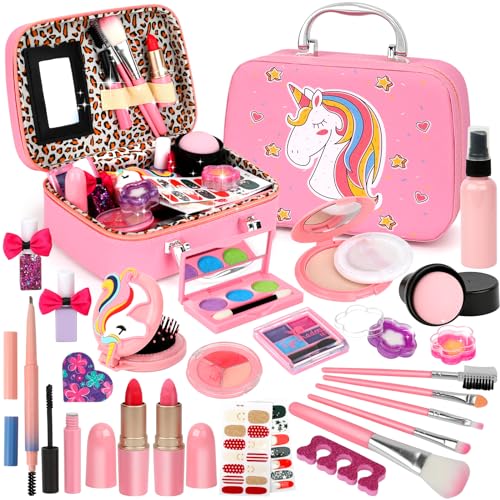 Flybay Kinderschminke Set Mädchen, Waschbar Schminke Kinder Schminkkoffer Mädchen Spielzeug Kinder Make Up Set Geburtstage Weihnachten Geschenke für Mädchen 4 5 6 7 8 9 10 Jahre von Flybay