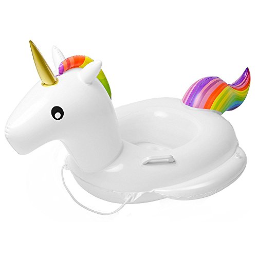 Flyboo Baby Schwimmring Aufblasbarer Einhorn Schwimmsitz Kinderboot Kinder Schwimmhilfe mit Sonnenschutz für Kinder (Weiß Einhorn) von Flyboo