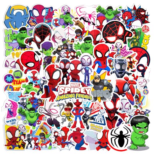 50 Stück Sticker Set, Spidey and His Friends Aufkleber Kinder, Wasserfest Stickers für Mädchen Jungen Koffer Skateboard Laptop Kühlschrank Fahrräder DIY Graffiti Spielzeug Kindergeburtstag Party Deko von Flyftrey