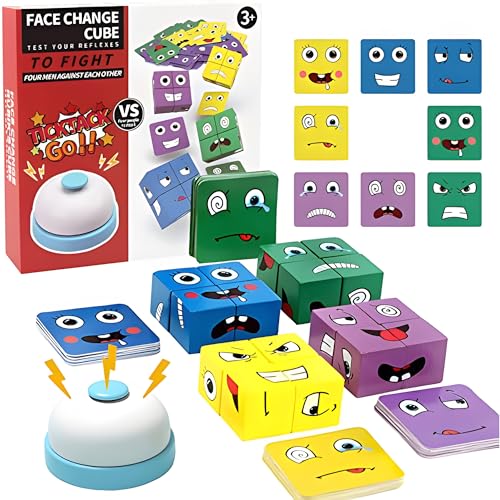 Holzwürfel IQ Puzzler, Gesichter Puzzle-Bauwürfel, Emoji Blöcke Holz Lernset, Magische Gesicht-Bausteine Würfelpuzzle Montessori Spielzeug Pärchen Spiel, Expression Puzzle Building Blocks von Flying Banana