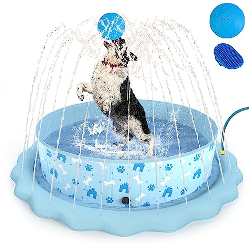 Hundepool mit Sprinkler fur Große 190 cm - Großer Swimmingpool Wasserspielzeug für den Sommer - Hund Wasserspielmatte Pool Fontäne Splash Pad von Flying Paws