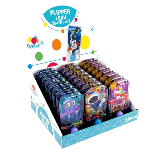 FLYPOP'S - 24er-Pack Wasserspiel Flipper - Geschicklichkeitsspiel - 031840PA - Zufälliges Modell - Kunststoff - Kinder - Erwachsene - Vintage-Spiel - 90er Jahre - Geburtstag - 11cm x 6cm - Ab 3 Jahren von Flypop's