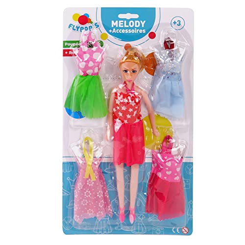 Flypop's - Puppe mit 4 Kleidern - Spielzeug für Kinder - 070027LIN - Zufallsmodell - Kunststoff - Mannequin - Puppe - Mannequin - 27 cm x 4 cm - Ab 3 Jahren. von MGM