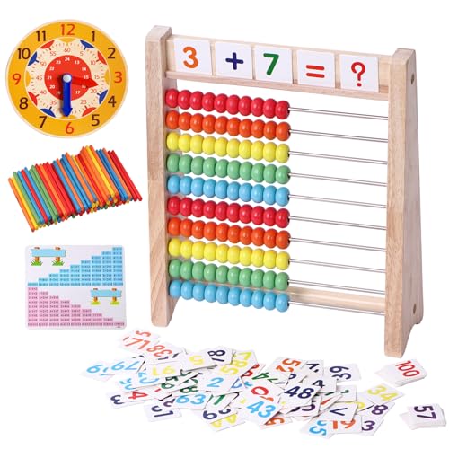 Holzabakus für Kinder, Mathematik, Manipulationen, Lernuhr für 5, 6, 7, 8 Jahre, Jungen, Mädchen, 1. 2. Klasse, Mathematikzähler, 100 Zählstäbchen, Montessori, Vorschule, pädagogisches Holzabakus für Kinder, Mathematik, Manipulationen, Lernuhr für 5, 6, 7, 8 Jahre, Jungen, Mädchen, 1. 2. Klasse, Mathematikzähler, 100 Zählstäbchen, Montessori, Vorschule, pädagogisches von Flzoaveus