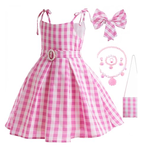 Fmarche Mädchenkleid, Rosa, karierter Rock, Prinzessin, Cosplay-Film, Kinderkostüm, Trägerrock für Geburtstag, Halloween, Weihnachten (80 cm) von Fmarche
