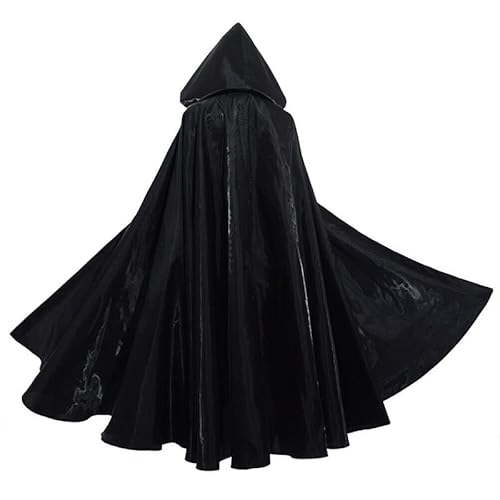 Umhang mit Kapuze, Poncho, Gothic, mittelalterliche Kleidung, Mantel, Herren, für Cosplay, Halloween, Maskerade, venezianische Abende (Schwarz, L (171-175 cm) von Fmarche