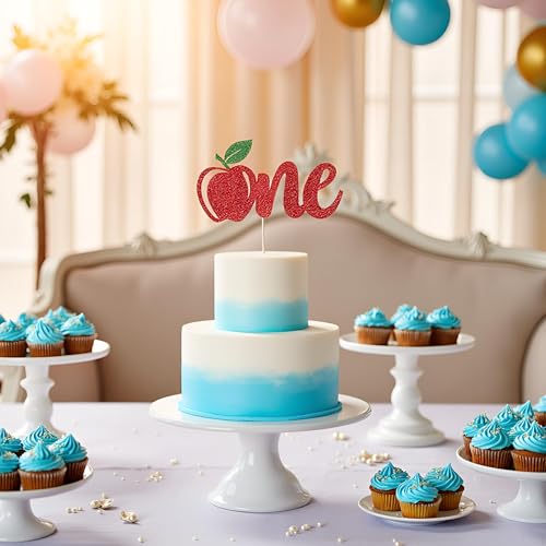 FmiyunEea Apple One Tortenaufsatz – roter Glitzer | Happy 1st Birthday Dekoration, Obst-Themen-Picks & Babyparty-Dekoration von FmiyunEea