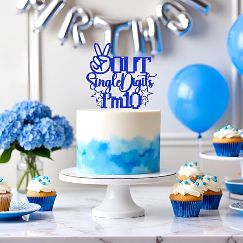 FmiyunEea Out of Single Digits - I'm 10!" Glitzerkuchenaufsatz, doppelstellig, 10 für Jungen und Mädchen, Happy 10th Birthday Party Dekoration (Königsblau) von FmiyunEea