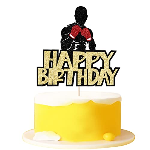 Happy Birthday Kuchendekoration, schwarzer Glitzer, Boxen, Kuchendekoration, Sport, Geburtstag, Party, Kuchendekoration, Zubehör von FmiyunEea
