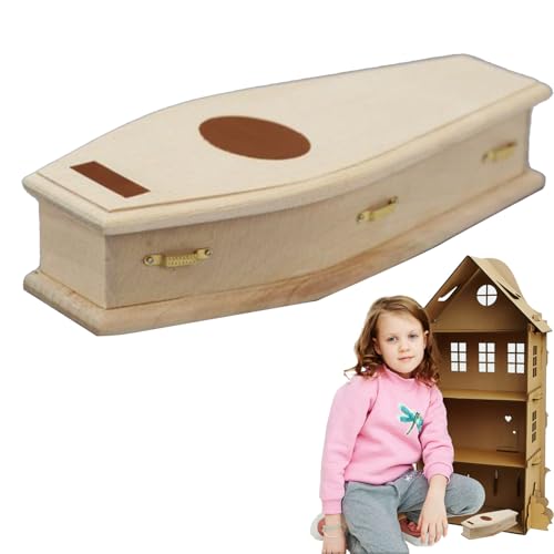 FmtwPhn Miniatur-Sarg, Mini-Puppenhaus Möbel, Dekoratives Modell Für Gruselecke, Unbearbeiteter Holz-Bastelsarg Für Puppenhaus von FmtwPhn