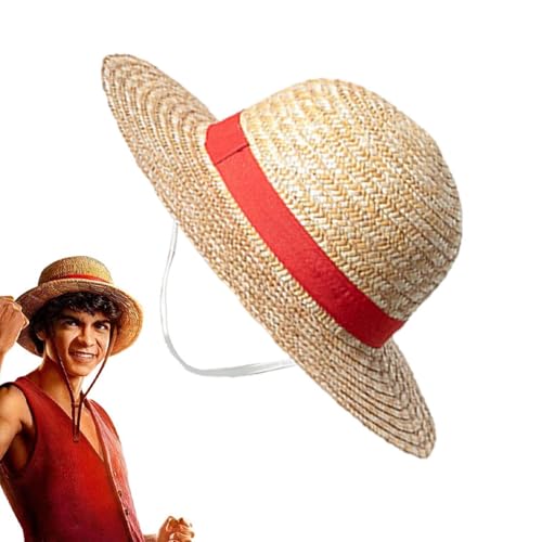 FmtwPhn Straw Hat Anime-Strohhut Sommer-Sonnenhut Cosplay Sun Hat For Adults Gelbe Strohhüte Mit Schnur Ruffy Stroh Cosplay Hut Für Halloween Für Fans, Männer, Frauen, Jugendliche von FmtwPhn