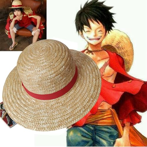 FmtwPhn Straw Hat Anime-Strohhut Sommer-Sonnenhut Cosplay Sun Hat For Adults Gelbe Strohhüte Mit Schnur Ruffy Stroh Cosplay Hut Für Halloween Für Fans, Männer, Frauen, Jugendliche von FmtwPhn