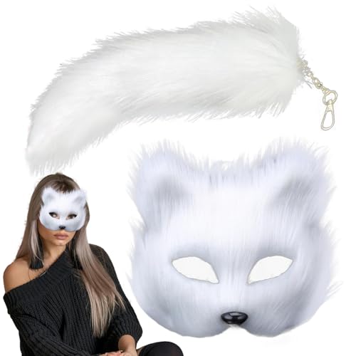 Animal Masquerade Und Tail Set - Tierrollenspielkostüm, Maskerade Animal Tail | Cosplay Animal Costume Kit Masquerade Animal Set, Pelziges Tier -Cosplay -Outfit Für Mädchen, (schwarz) (7,09 X 6,69 Zol von Fmzrbnih