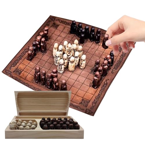 -Schachstücke - Tabletop Strategie Brettspiel Set, Tragbarer Historischer Nordischer Hirnteaser | Tragbares Hnefatafl -Kriegsspiel Mit Holzstücken Und Roll -up -Ledermatte, Reise Puzzle Geschen von Fmzrbnih