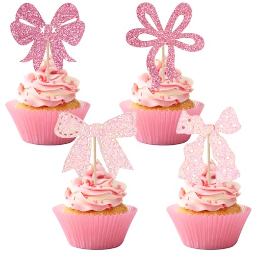 24Stück Rosa Schleife Cupcake Topper Glitter Schleife Knoten Kuchen Topper Aufkleber Picks für Geburtstagsdekorationen für Hochzeit Baby Shower Junggesellenabschied Party 24Stück Rosa Schleife Cupcake Topper Glitter Schleife Knoten Kuchen Topper Aufkleber Picks für Geburtstagsdekorationen für Hochzeit Baby Shower Junggesellenabschied Party von Fnaobai