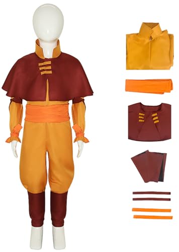 Foanja Aang Kostüm Herren Avatar Aang Kung Fu Komplett Anzug Umhang und Overall mit Zubehör für Halloween Karneval Geburtstag Party Maskerade Fancy Verkleidung Costume von Foanja