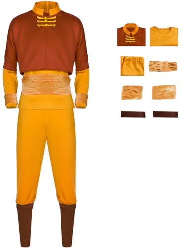 Foanja Aang Kostüm Herren Verkleidung Avatar Aang Kung Fu Komplett Uniform Anzug für Dress up Halloween Karneval Geburtstag Party Maskerade Fancy Costume, S-3XL von Foanja