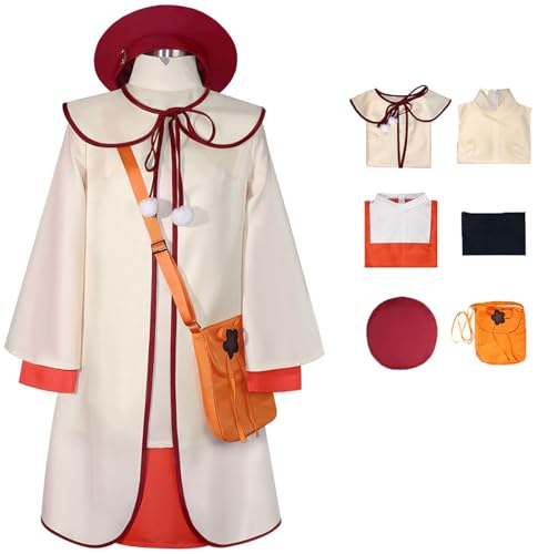 Foanja Anya Kostüm Damen Cosplay Anime Spy X Family White Anya Forger Komplett Uniform mit Hut Tasche und Perücke für Halloween Karneval Party Verkleidung Costume Fasching Geburtstag Geschenke von Foanja