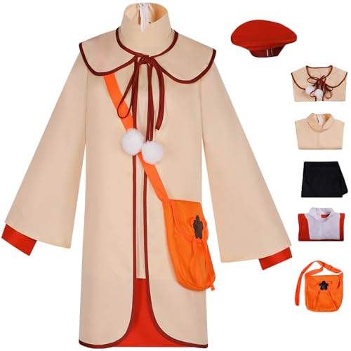 Foanja Anya Kostüm Damen Cosplay Anime Spy X Family White Anya Forger Uniform mit Hut Tasche und Perücke für Halloween Karneval Party Verkleidung Costume Fasching Geburtstag Geschenke von Foanja