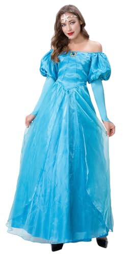 Foanja Aschenputtel Kostüme Damen Fasching Cosplay Cinderella Bodenlang Palast Vintage Festkleid Weihnachten Karneval Halloween Geburtstag Party Verkleidung, Blau, S-XXL von Foanja