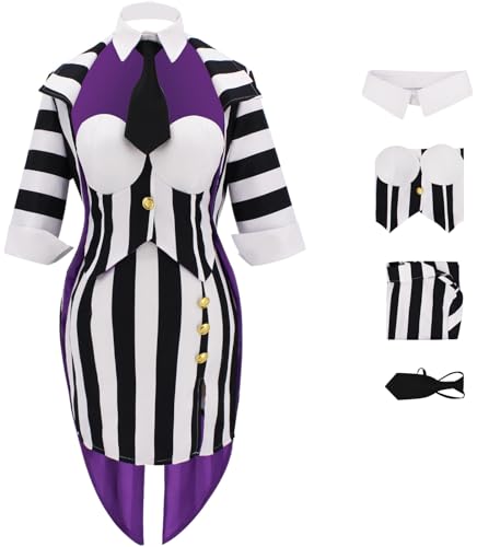 Foanja Beetlejuice Cosplay Kostüm Damen Verkleidung Beetle Juice Gothic Streifen Smoking Outfit für Dress up Halloween Karneval Geburtstag Party Maskerade Fancy Costume Foanja Beetlejuice Cosplay Kostüm Damen Verkleidung Beetle Juice Gothic Streifen Smoking Outfit für Dress up Halloween Karneval Geburtstag Party Maskerade Fancy Costume von Foanja