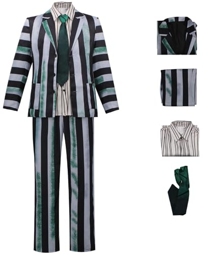 Foanja Beetlejuice Kostüm Herren Verkleidung Beetle Juice Gothic Smoking Streifen Jacke und Hemd Hose mit Krawatte Anzug für Dress up Halloween Karneval Geburtstag Party Maskerade Fancy Costume Foanja Beetlejuice Kostüm Herren Verkleidung Beetle Juice Gothic Smoking Streifen Jacke und Hemd Hose mit Krawatte Anzug für Dress up Halloween Karneval Geburtstag Party Maskerade Fancy Costume von Foanja