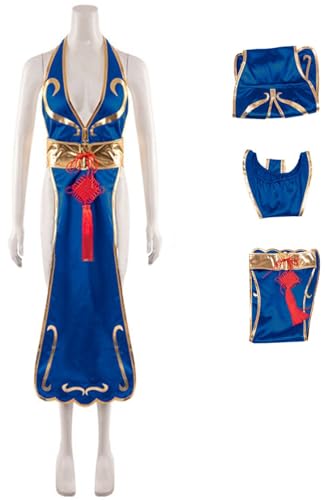 Foanja Chun Li Kostüm Damen Verkleidung Fighting Game Chun Li Kung Fu Anzug Sexy Cheongsam mit Chinesischer Knoten für Halloween Karneval Geburtstag Party Maskerade Fancy Costume von Foanja