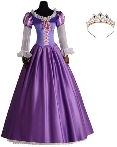 Foanja Damen Rapunzel Kostüm mit Krone Maxi Vintage Elegante Rapunzel Fasching Schnürballkleid Cosplay Weihnachten Karneval Halloween Geburtstag Prinzessin Partykleid DramaKostüm, Lila Foanja Damen Rapunzel Kostüm mit Krone Maxi Vintage Elegante Rapunzel Fasching Schnürballkleid Cosplay Weihnachten Karneval Halloween Geburtstag Prinzessin Partykleid DramaKostüm, Lila von Foanja