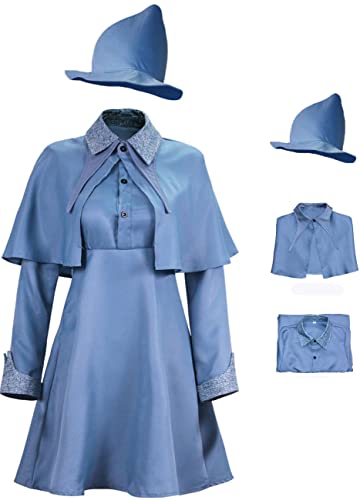 Foanja Fleur Isabelle Delacour Erwachsene Cosplay Magische Schule Magier Uniform Umhang Kleid Hut Komplette Kleidung Halloween Karneval Geburtstag Party Kostüm und Zauberstab von Foanja