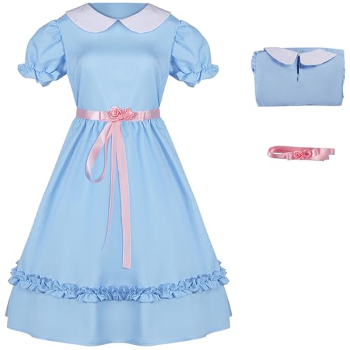 Foanja Grady Zwillinge Kostüm Damen Verkleidung Horror Filme Geister Grady Twins Outfits Kleid und Gürtel für Dress up Halloween Karneval Geburtstag Party Maskerade Fancy Costume, Blau von Foanja