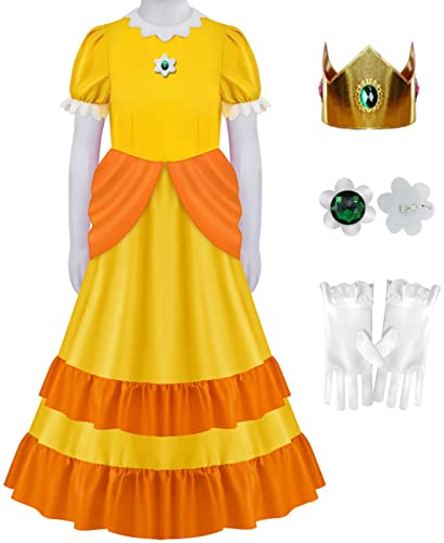 Foanja Kostüm Prinzessin Peach Damen Mädchen Cosplay Prinzessin Daisy Prinzessin Rosalina Abendkleider und Krone Handschuhe für Erwachsene Kinder Dress Up Halloween Weihnachten Karneval Party Cosplay von Foanja