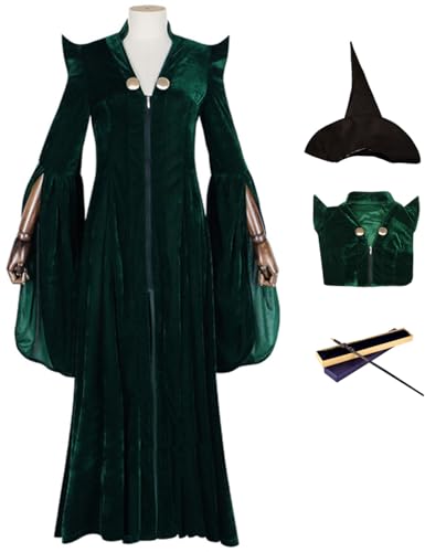 Foanja McGonagall Kostüm Damen Magische Akademie Zauberer Minerva McGonagall Anzug mit Hut und Zauberstab für Halloween Karneval Geburtstag Party Maskerade Fancy Verkleidung Costume von Foanja