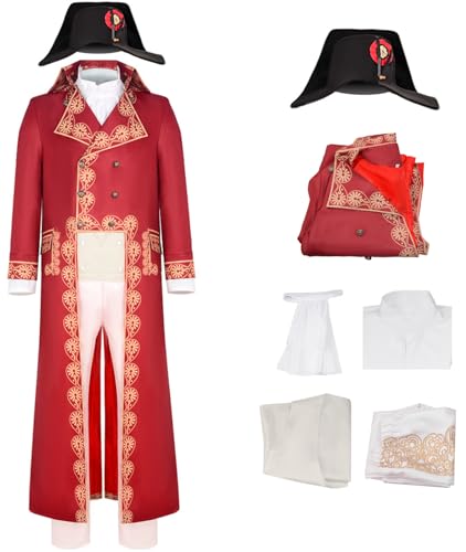 Foanja Napoleon Herren Verkleidung Napoleon König Mittelalter Renaissance Vintage Smoking Deluxe Anzug mit Hut für Halloween Karneval Geburtstag Party Maskerade Fancy Costume, Rot von Foanja