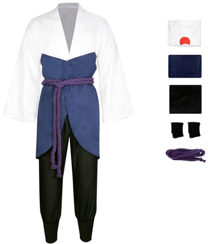 Foanja Sasuke Kostüm Herren Verkleidung Anime Ninja Uchiha Sasuke Komplett Outfit mit Handgelenkschützer für Erwachsener Dress up Halloween Karneval Geburtstag Party Maskerade Fancy Cosplay Costume von Foanja