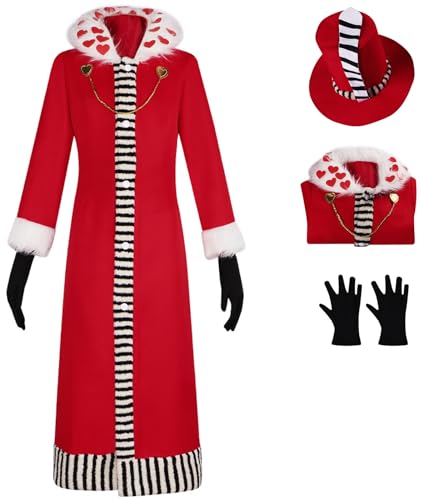 Foanja Valentinos Kostüm mit Hut Damen Hazbin Hotel Valentinos Anzug Jacke und Handschuhe für Halloween Karneval Geburtstag Party Maskerade Fancy Verkleidung Costume, Rot von Foanja