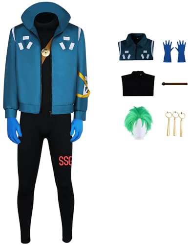 Foanja Zoro Kostüm Herren Verkleidung Anime König der Diebe Egghead Island Zoro Jacke und Overall mit Handschuhe Ohrringe für Dress up Halloween Karneval Geburtstag Party Maskerade Fancy Costume von Foanja